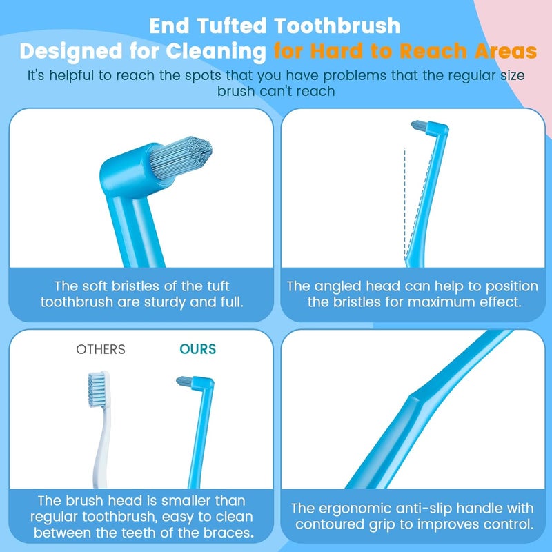 Fregum End Tuft Toothbrush for Orthodontic, Soft Bristles Angled Toothbrush for Braces, Implants, Retainers, Back Teeth, and Wisdom Teeth, 6 Pcs - Image 3